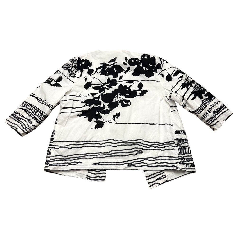 Chico's Women's Blazer Jacket 16-18 White Black Embroidered Linework Open Front - Picture 5 of 10